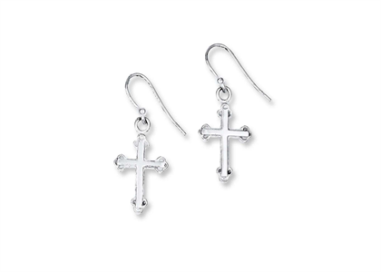 Rhodium Plated Cross Dangle Religious Earring